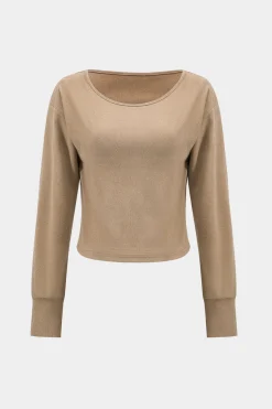 MICAS Pant Sets-Basic Long Sleeve Top And Trousers Set KHAKI