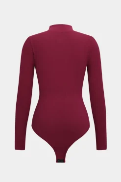 MICAS Lingerie & Sleepwear-Basic Ribbed Long Sleeve Shapewear BURGUNDY