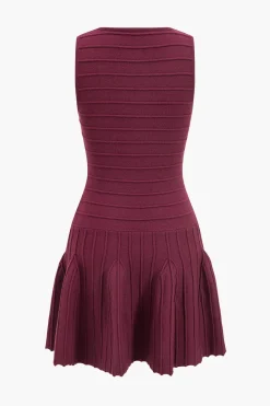 MICAS Knit Dresses-Basic Ribbed Sleeveless Sweater Dress BURGUNDY