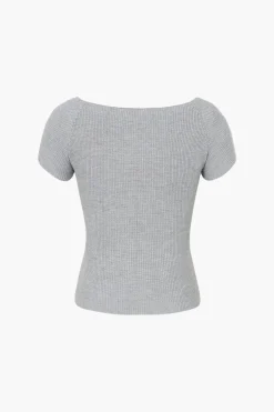 MICAS T-Shirts-Basic Ribbed Square Neck Short Sleeve T-Shirt GRAY