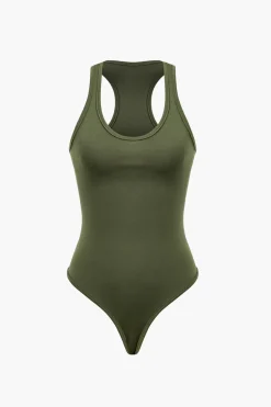 MICAS Pant Sets|Vacation Sets-Basic Round Neck Sleeveless Bodysuit And Ripped Drawstring Straight Leg Pants Set