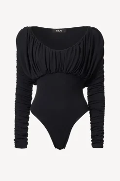 MICAS Bodysuits-Basic Ruched Bodysuit BLACK