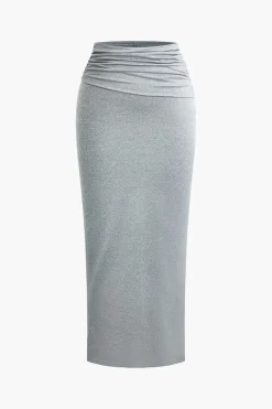 MICAS Skirt Sets|Vacation Sets-Basic Ruched Sleeveless Top And Slit Maxi Skirt Set LIGHT GRAY