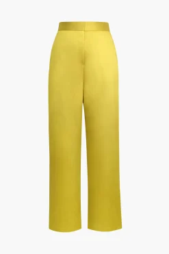 MICAS Pants-Basic Satin High Waisted Straight Leg Trousers YELLOW