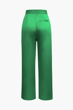 MICAS Pants-Basic Satin High Waisted Straight Leg Trousers YELLOW