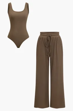 MICAS Pant Sets|Vacation Sets-Basic Solid Bodysuit And Trouser Set