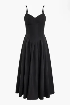 MICAS Midi Dresses-Basic Solid Corset Midi Dress BLACK