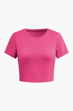 MICAS Pant Sets-Basic Solid Crop T-shirt And Pleated High Waist Wide Leg Pants Set