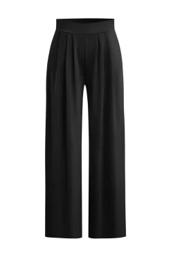MICAS Pant Sets-Basic Solid Crop T-shirt And Pleated High Waist Wide Leg Pants Set