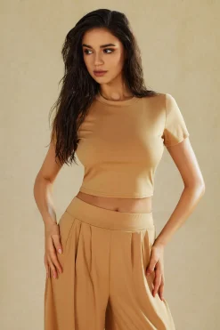 MICAS Pant Sets-Basic Solid Crop T-shirt And Pleated High Waist Wide Leg Pants Set