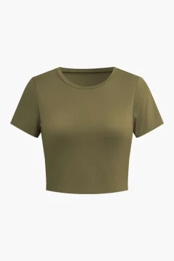 MICAS Pant Sets-Basic Solid Crop T-shirt And Pleated High Waist Wide Leg Pants Set