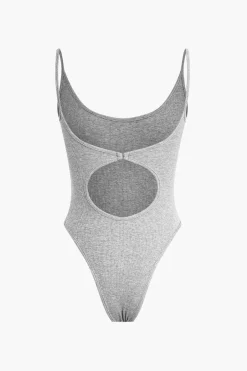 MICAS Bodysuits-Basic Solid Cut Out Bodysuit GRAY