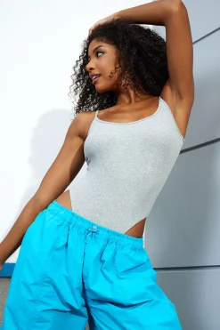 MICAS Bodysuits-Basic Solid Cut Out Bodysuit GRAY