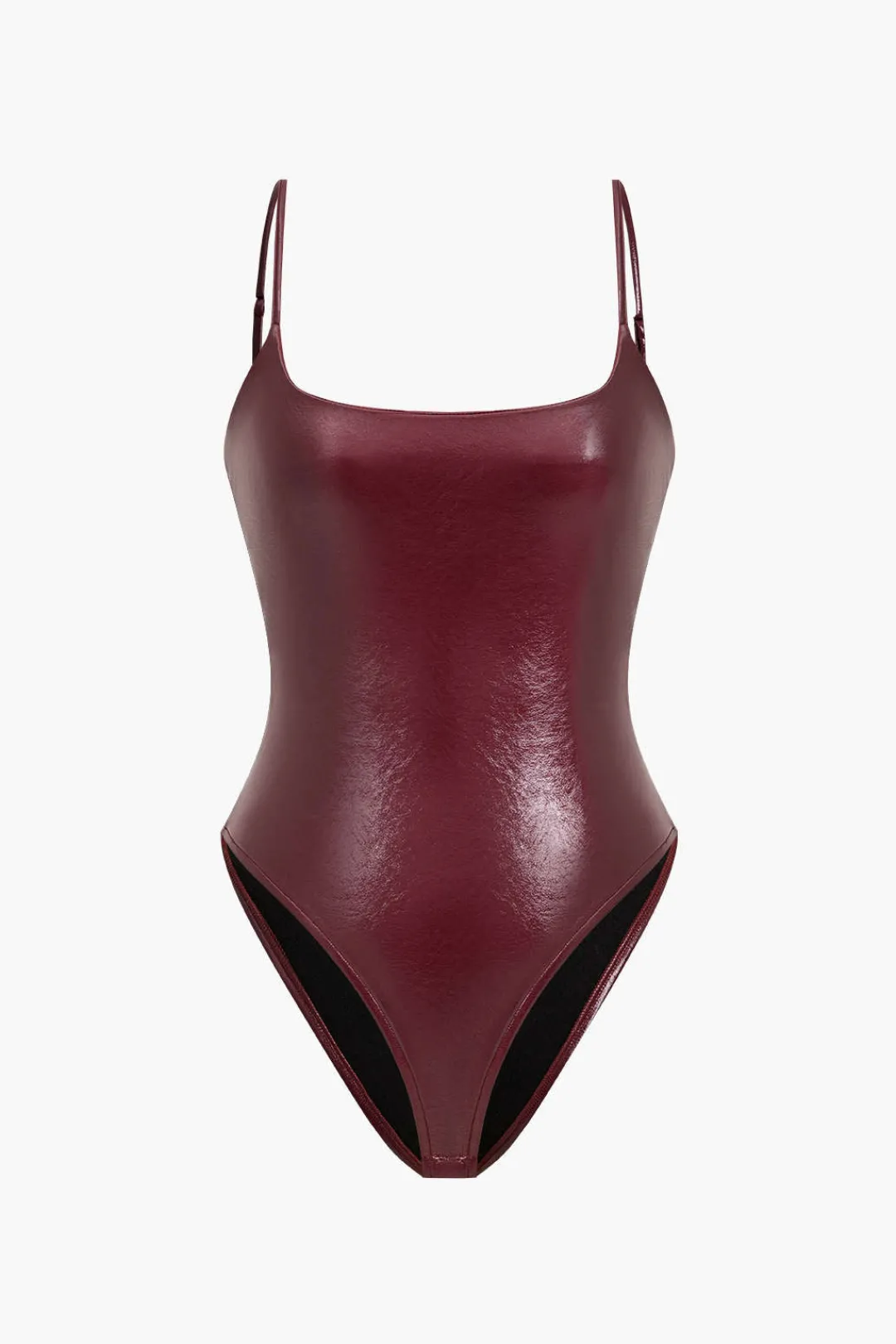 MICAS Bodysuits-Basic Solid Faux Leather Bodysuit