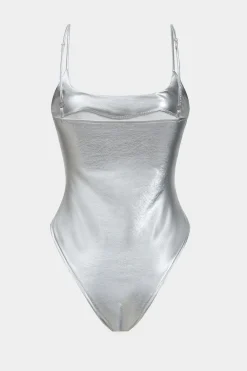 MICAS Bodysuits-Basic Solid Faux Leather Bodysuit