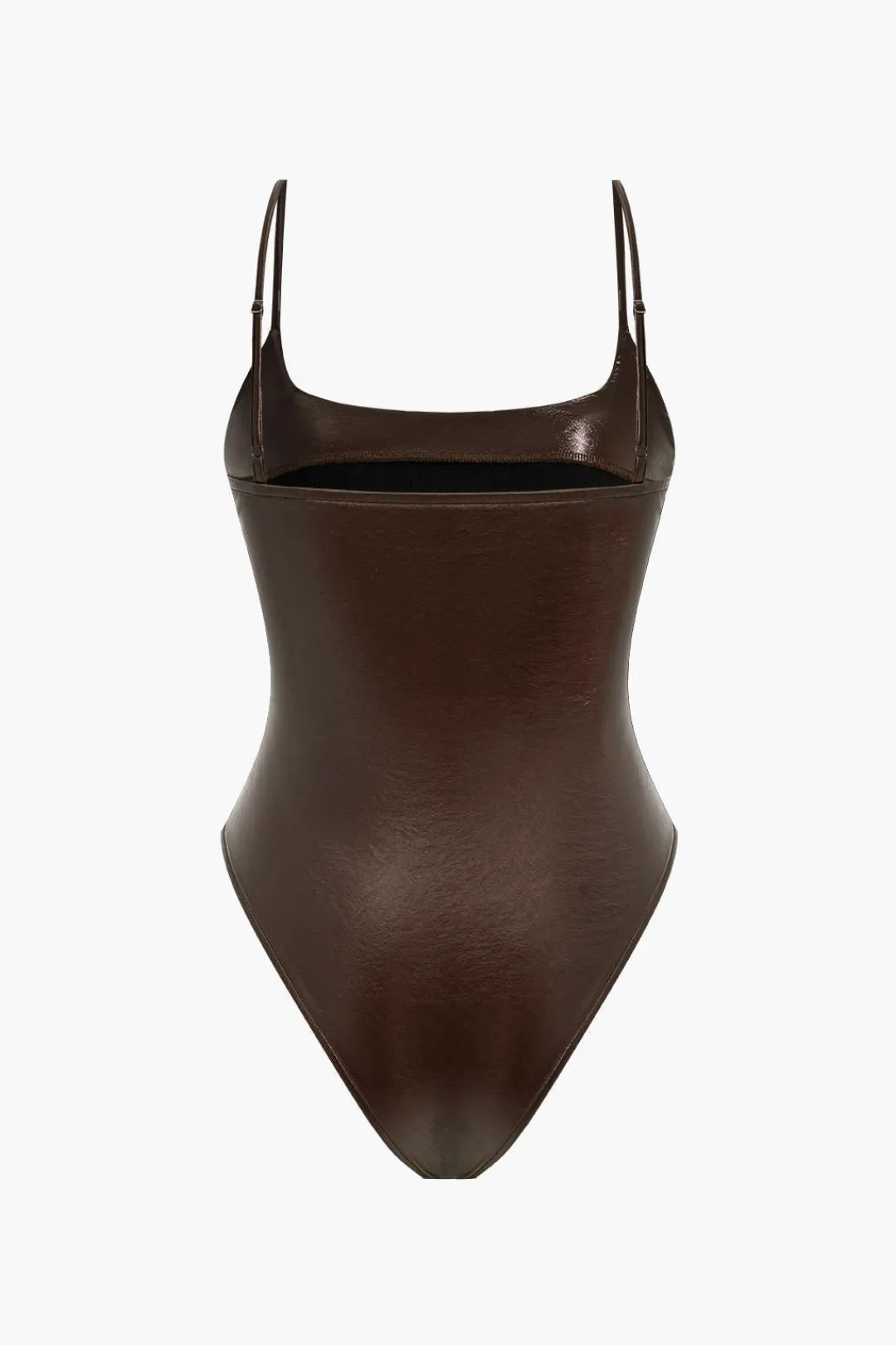 MICAS Bodysuits-Basic Solid Faux Leather Bodysuit
