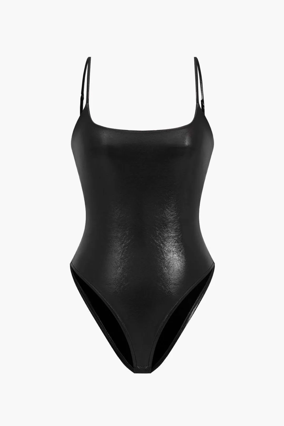 MICAS Bodysuits-Basic Solid Faux Leather Bodysuit