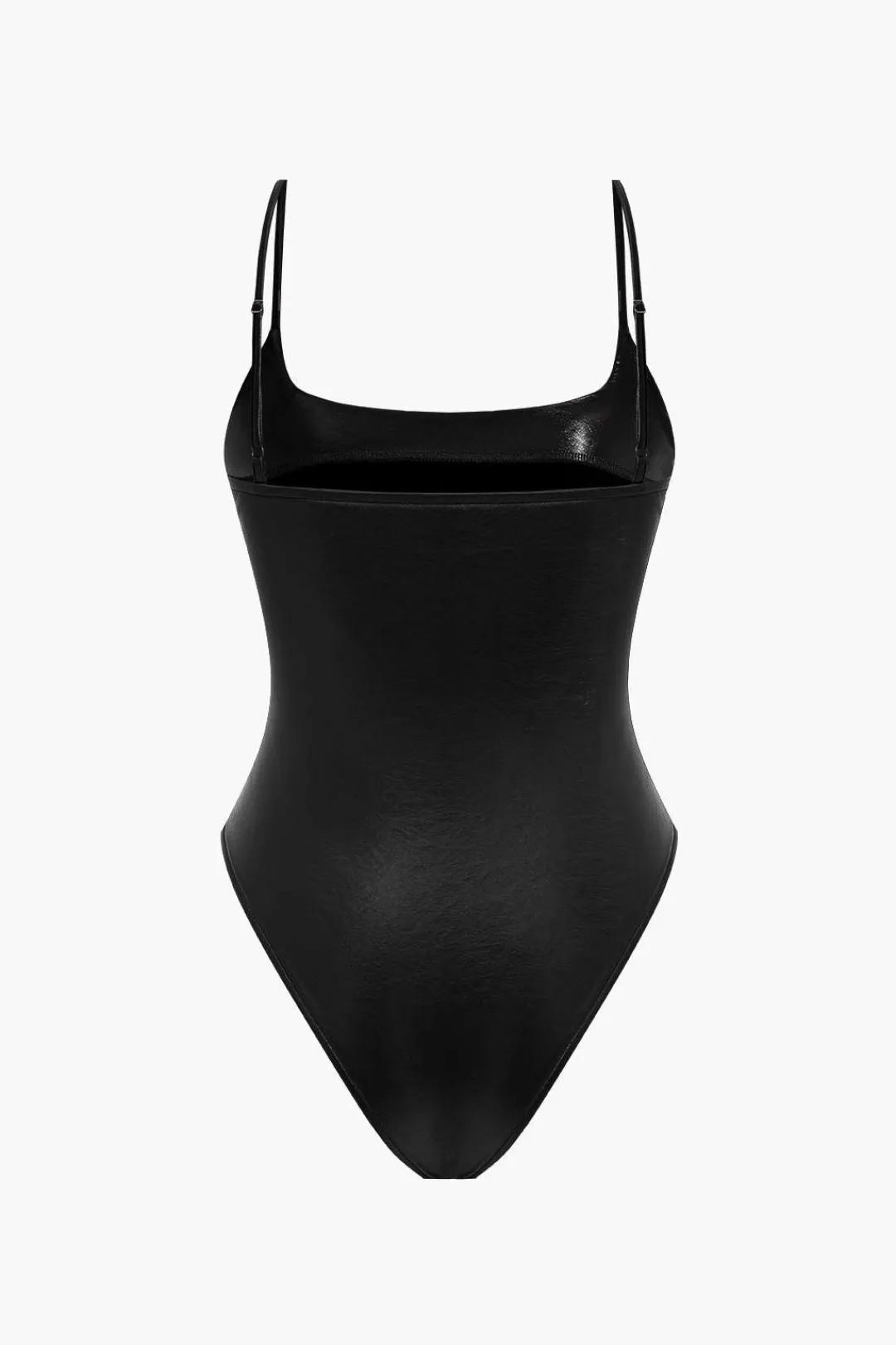 MICAS Bodysuits-Basic Solid Faux Leather Bodysuit