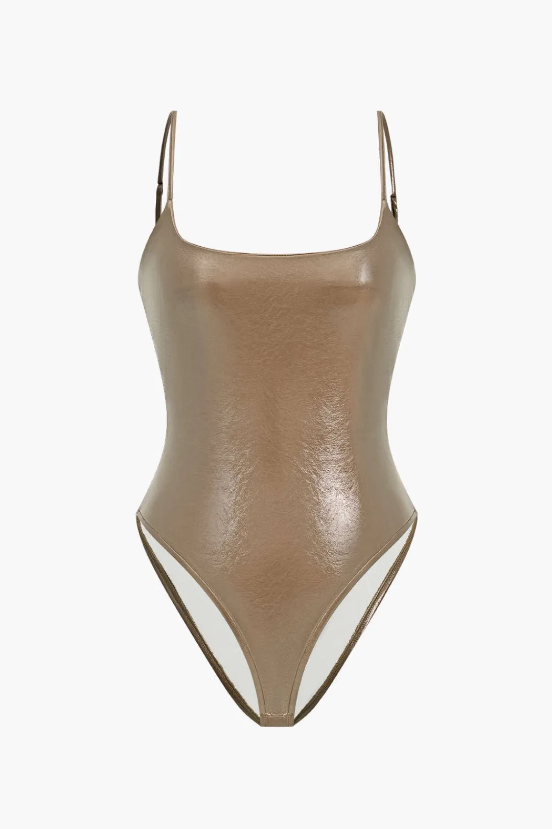 MICAS Bodysuits-Basic Solid Faux Leather Bodysuit
