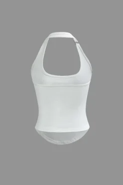 MICAS Tank Tops & Cami-Basic Solid Halter Curved Hem Tank Top