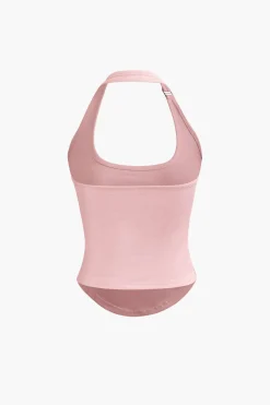 MICAS Tank Tops & Cami-Basic Solid Halter Curved Hem Tank Top