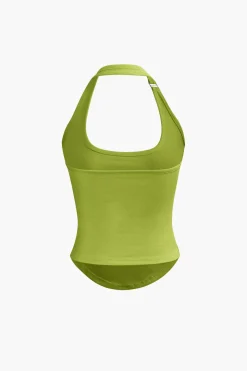 MICAS Tank Tops & Cami-Basic Solid Halter Curved Hem Tank Top