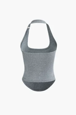 MICAS Tank Tops & Cami-Basic Solid Halter Curved Hem Tank Top