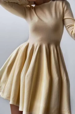 MICAS Long Sleeve Dresses|Knit Dresses-Basic Solid Knit Long-Sleeve Dress KHAKI