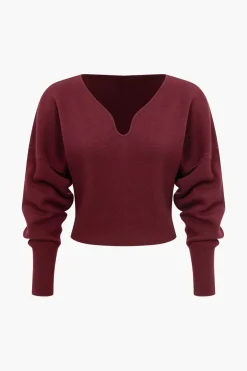 MICAS Knit Tops-Basic Solid Knit Long-Sleeve Top