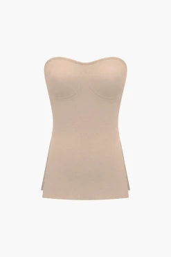 MICAS Short Sets|Vacation Sets-Basic Solid Knit Split Strapless Top And Shorts Set