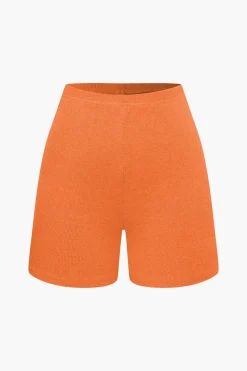 MICAS Short Sets|Vacation Sets-Basic Solid Knit Split Strapless Top And Shorts Set