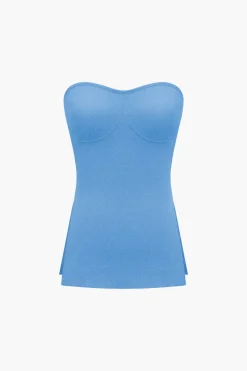 MICAS Short Sets|Vacation Sets-Basic Solid Knit Split Strapless Top And Shorts Set