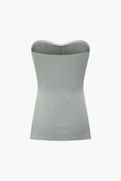 MICAS Short Sets|Vacation Sets-Basic Solid Knit Split Strapless Top And Shorts Set