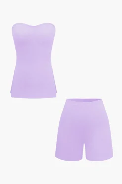 MICAS Short Sets|Vacation Sets-Basic Solid Knit Split Strapless Top And Shorts Set