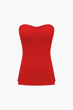 MICAS Short Sets|Vacation Sets-Basic Solid Knit Split Strapless Top And Shorts Set