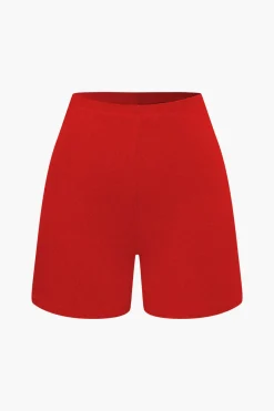 MICAS Short Sets|Vacation Sets-Basic Solid Knit Split Strapless Top And Shorts Set