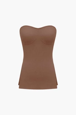 MICAS Short Sets|Vacation Sets-Basic Solid Knit Split Strapless Top And Shorts Set