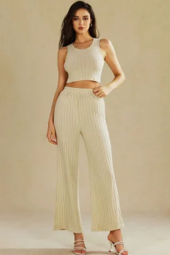 MICAS Pant Sets-Basic Solid Knit Tank Top And High Waist Pants Set