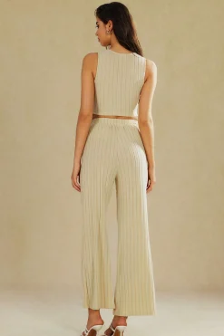 MICAS Pant Sets-Basic Solid Knit Tank Top And High Waist Pants Set