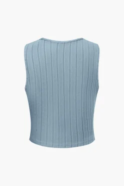 MICAS Pant Sets-Basic Solid Knit Tank Top And High Waist Pants Set