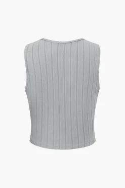 MICAS Pant Sets-Basic Solid Knit Tank Top And High Waist Pants Set