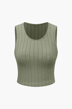 MICAS Pant Sets-Basic Solid Knit Tank Top And High Waist Pants Set