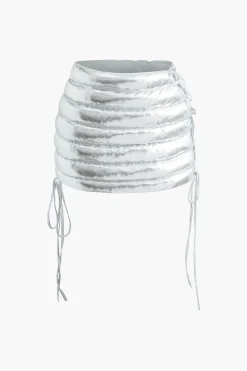 MICAS Skirts-Basic Solid Lace-Up Mini Skirt SILVER