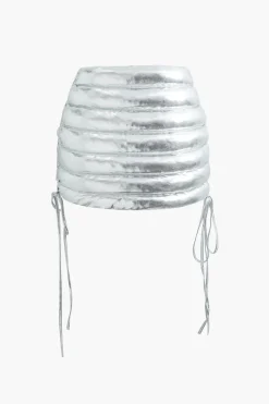 MICAS Skirts-Basic Solid Lace-Up Mini Skirt SILVER