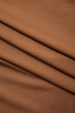 MICAS Long Sleeve Dresses|Mini Dresses-Basic Solid Long Sleeves U-Neck A-Line Mini Dress BROWN