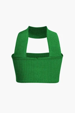 MICAS Knitwear|Knit Tops-Basic Solid Ribbed Knit Crop Tank Top