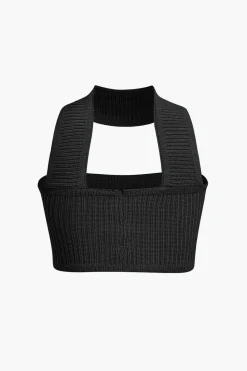 MICAS Knitwear|Knit Tops-Basic Solid Ribbed Knit Crop Tank Top