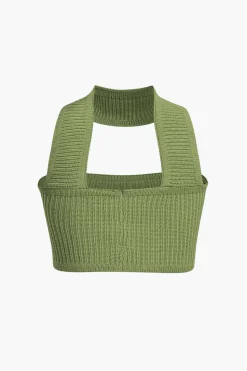 MICAS Knitwear|Knit Tops-Basic Solid Ribbed Knit Crop Tank Top