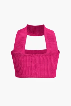 MICAS Knitwear|Knit Tops-Basic Solid Ribbed Knit Crop Tank Top