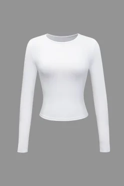 MICAS Long Sleeve Tops|Long Sleeves Tops-Basic Solid Round Neck Long Sleeve Top